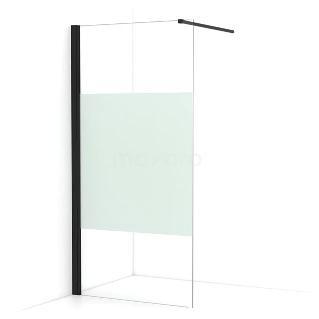 Diamond Walk-in shower | 90 cm Matte black Clear with matt strip Fixed wall IDA09133MB