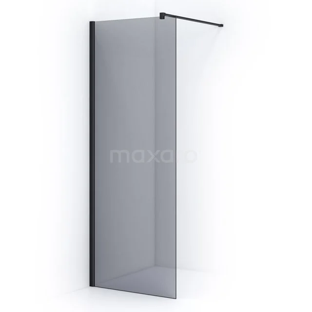 Black glass shower screen with matte black profiles, minimalist design, perfect addition for modern bathrooms.