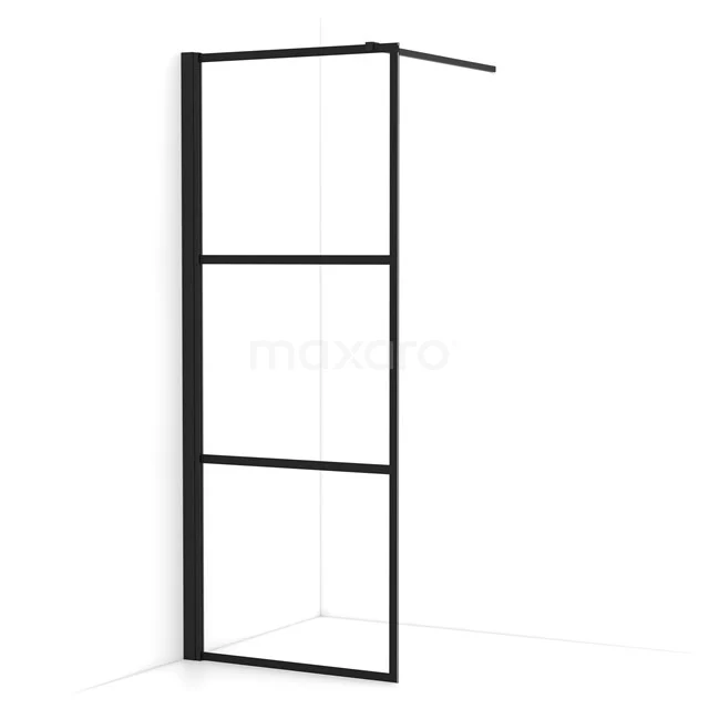 Diamond Walk-in shower | 80 cm Matte black Clear with 4 black stripes Fixed wall IDA08138MB