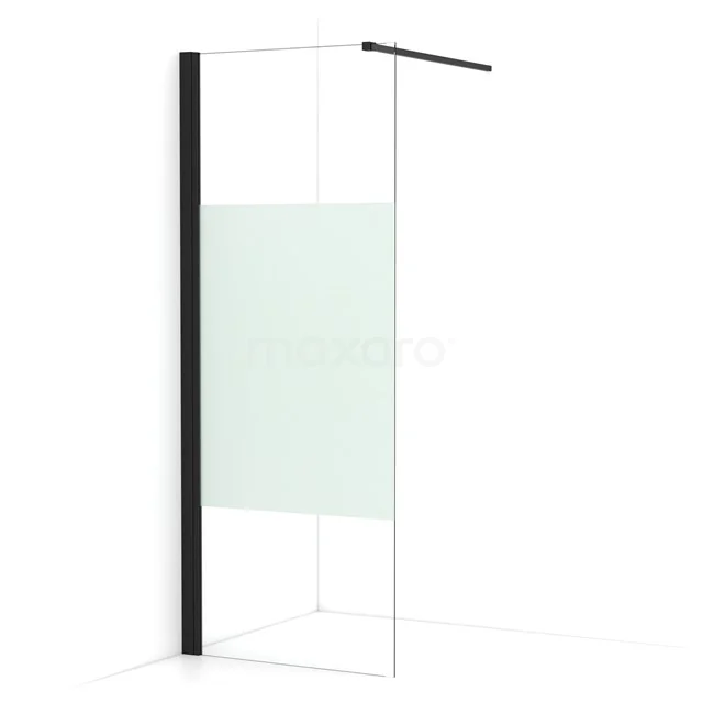 Diamond Walk-in shower | 80 cm Matte black Clear with matt strip Fixed wall IDA08133MB