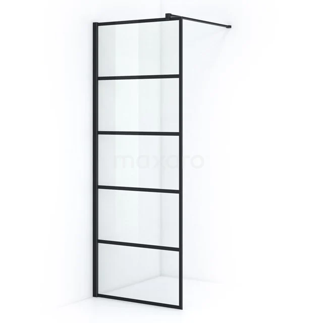 Pearl begehbare Dusche | 80 cm Matt Schwarz Feste Wand IPA08305M Matt Schwarz Duschwand mit industriellem Design, Glasplatten und Metallrahmen, perfekt für einen modernen Badezimmerstil.