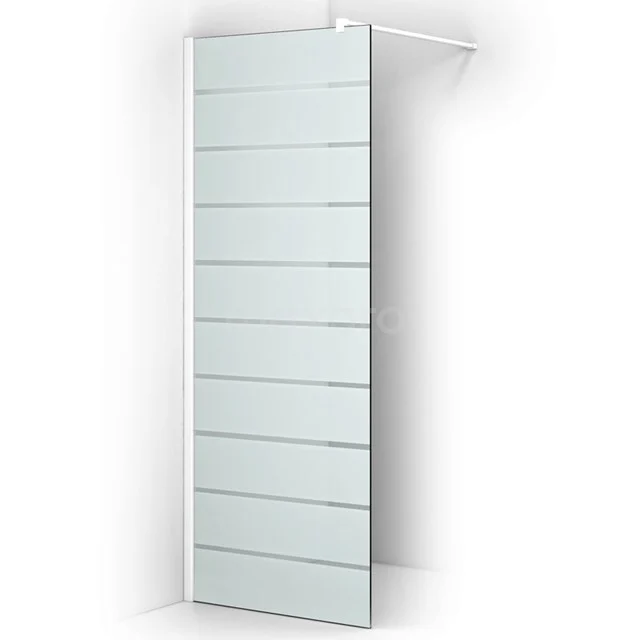 Matte white tempered glass shower screen, modern design with horizontal lines, ideal for stylish bathroom design.