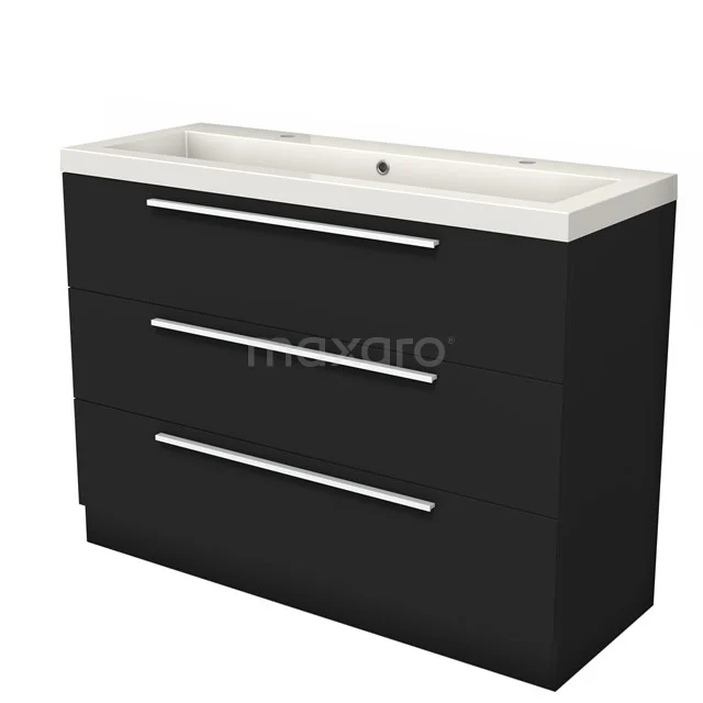 Modulo Vanity units with basin | 120 cm Matte black Flat front Mineral marble 3 standing drawers BMW19S-00402