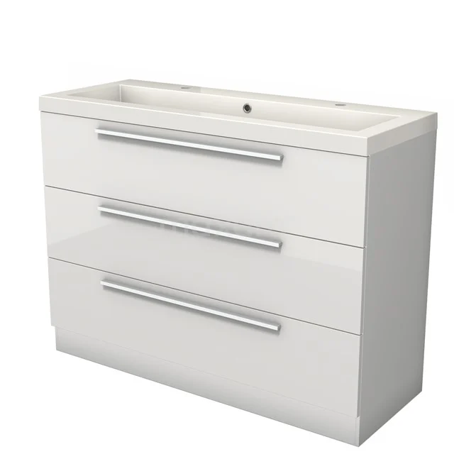 Modulo Vanity units with basin | 120 cm High-gloss white Flat front Mineral marble 3 standing drawers BMW19S-00441