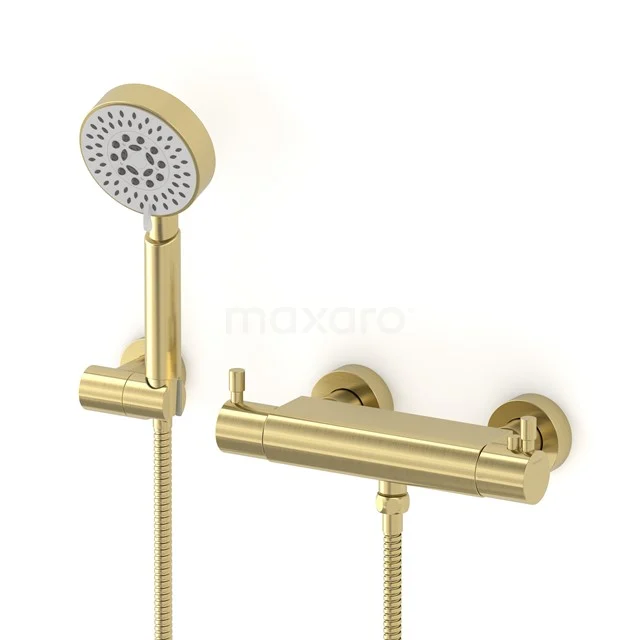 Radius exposed shower mixer set | Light gold Thermostatic mixer with handheld shower 5 positions AOL55-00006