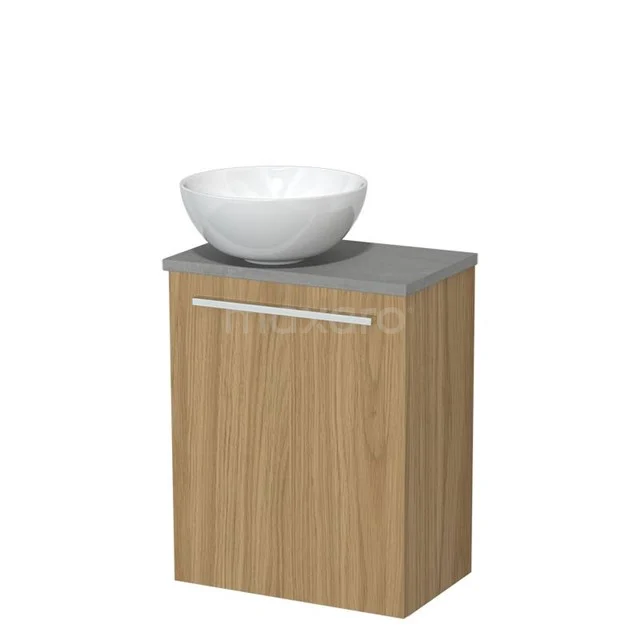 Toilet furniture with wash basin | 41 cm Natural veneer Flat front Gloss white Ceramic countertop wash basins Light grey concrete worktop TMK10-15947