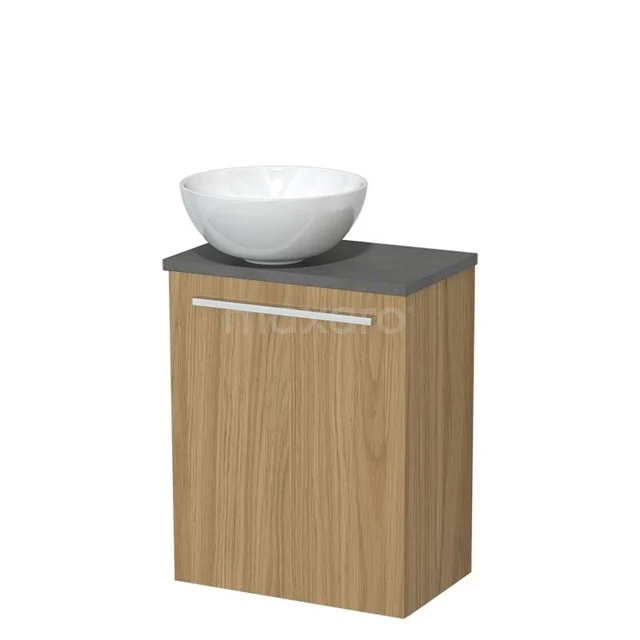 WC-Möbel mit Aufsatzwaschbecken | 41 cm Naturfurnier Glatte Front Glänzend weiß Keramik-Aufsatzwaschbecken Dunkelgrauer Beton Platte TMK10-15948