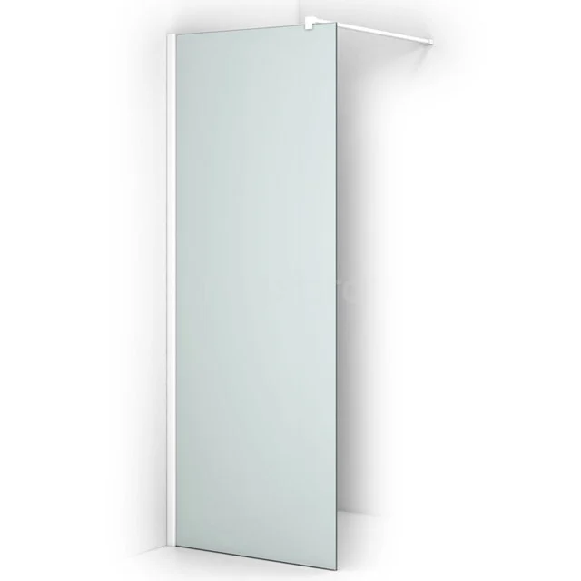 Shower screen with clear glass, sleek white frame and wall support, ideal for modern bathrooms.