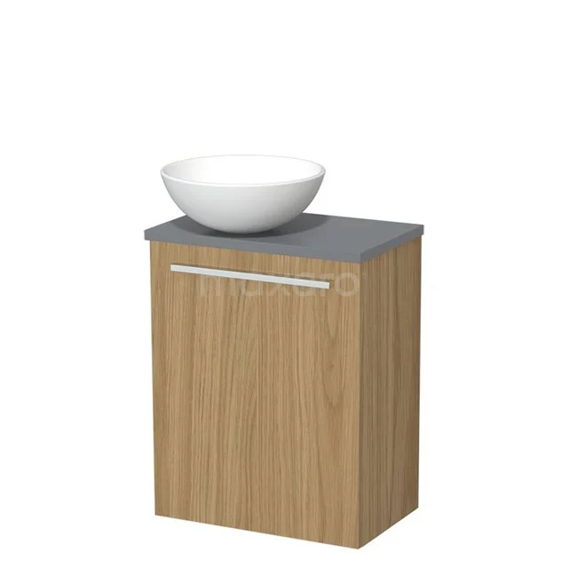 Toilet furniture with wash basin | 41 cm Natural veneer Flat front Matte white Ceramic countertop wash basins Mid grey worktop TMK10-16001