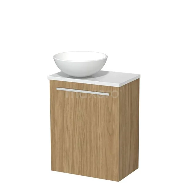 Toilet furniture with wash basin | 41 cm Natural veneer Flat front Matte white Ceramic countertop wash basins High-gloss white worktop TMK10-16002