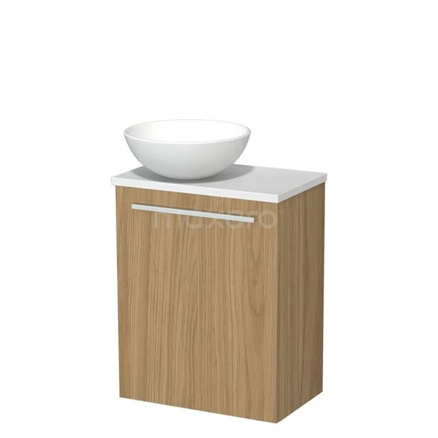 Toilet furniture with wash basin | 41 cm Natural veneer Flat front Matte white Ceramic countertop wash basins Matte white worktop TMK10-16003