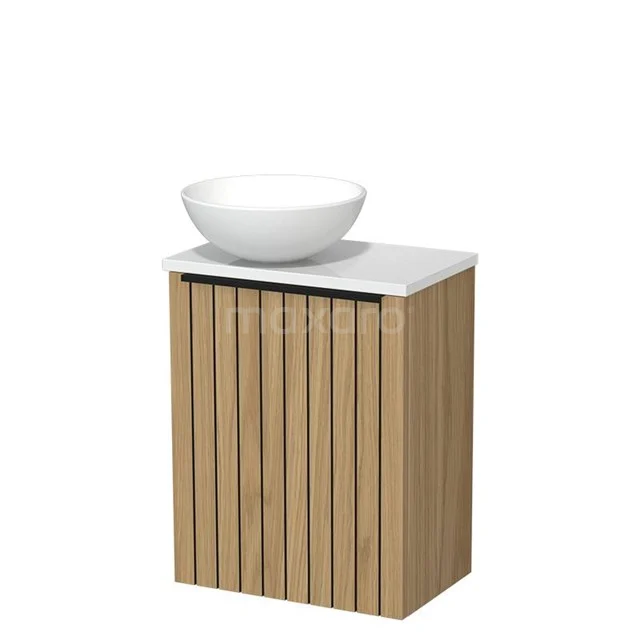 Toilet furniture with wash basin | 41 cm Natural veneer Strip front Matte white Ceramic countertop wash basins High-gloss white worktop TMK10-16012