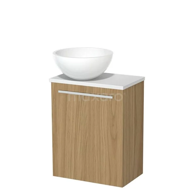 Toilet furniture with wash basin | 41 cm Natural veneer Flat front Glossy white Mineral marble countertop wash basins Matte white worktop TMK10-16023