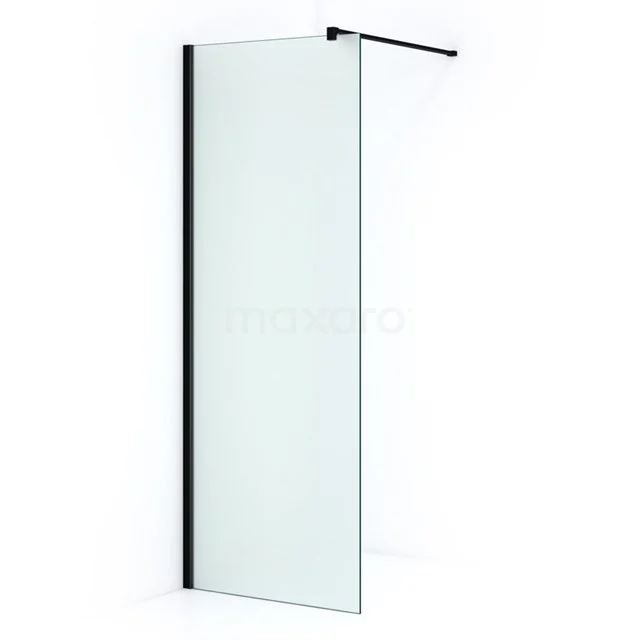 Glass shower screen with black profiles, clear glass and a minimalist design, perfect for a modern bathroom.