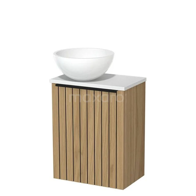 Toilet furniture with countertop wash basin | 41 cm Natural veneer Strip front Glossy white Mineral marble countertop wash basins Matte white worktop TMK10-16033