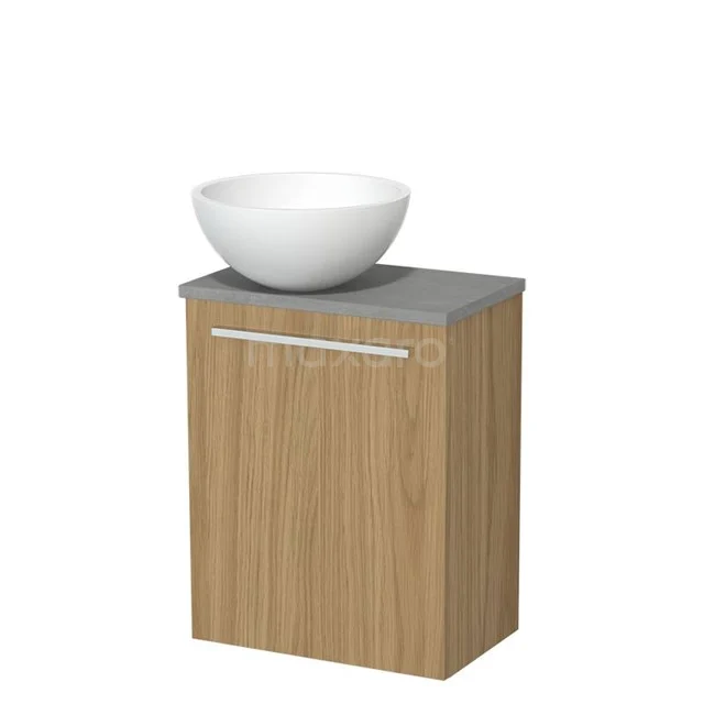 Toilet furniture with wash basin | 41 cm Natural veneer Flat front Matte white Solidtop wash basins Light grey concrete worktop TMK10-16047