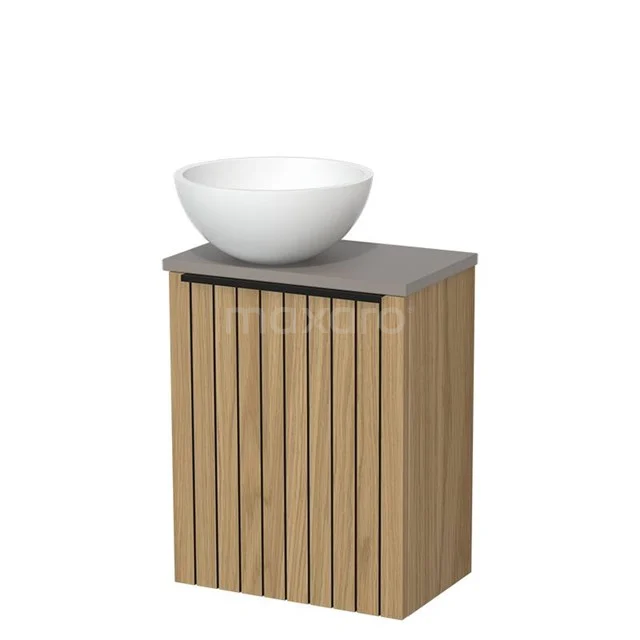 WC-Möbel mit Aufsatzwaschbecken | 41 cm Naturfurnier Leistenfront Matt Weiß Solid Surface Aufsatzwaschbecken Taupe Platte TMK10-16050
