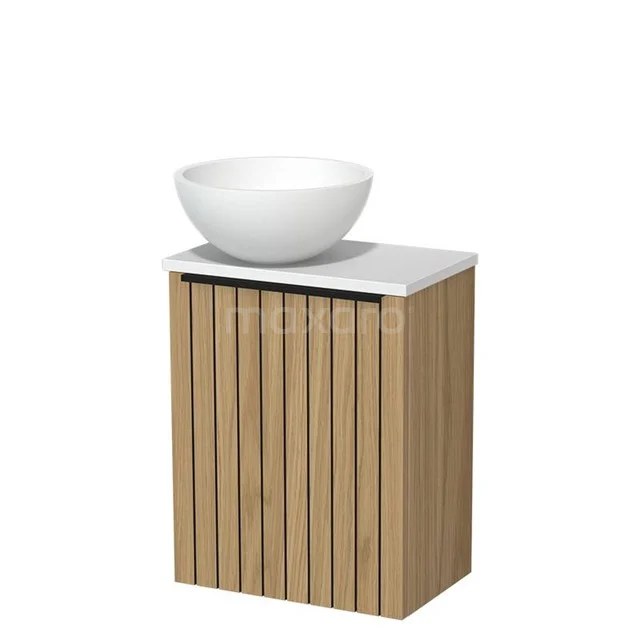 Toilet furniture with wash basin | 41 cm Natural veneer Strip front Matte white Solid surface countertop wash basins Matte white worktop TMK10-16053