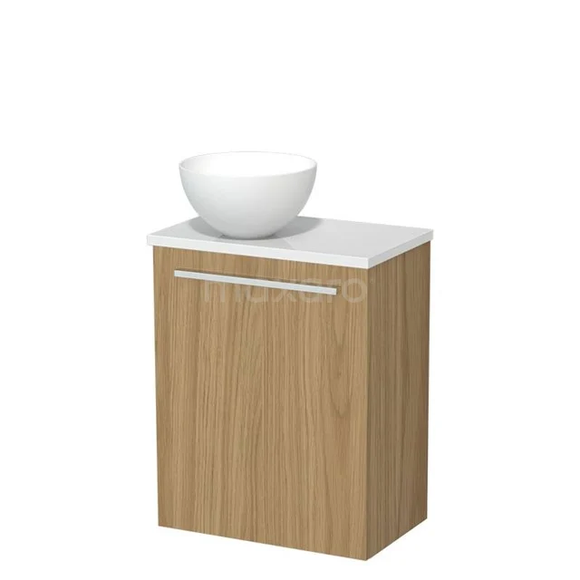 WC-Möbel mit Aufsatzwaschbecken | 41 cm Naturfurnier Glatte Front Matt Weiß Solid Surface Aufsatzwaschbecken Hochglanz Weiß Platte TMK10-16062