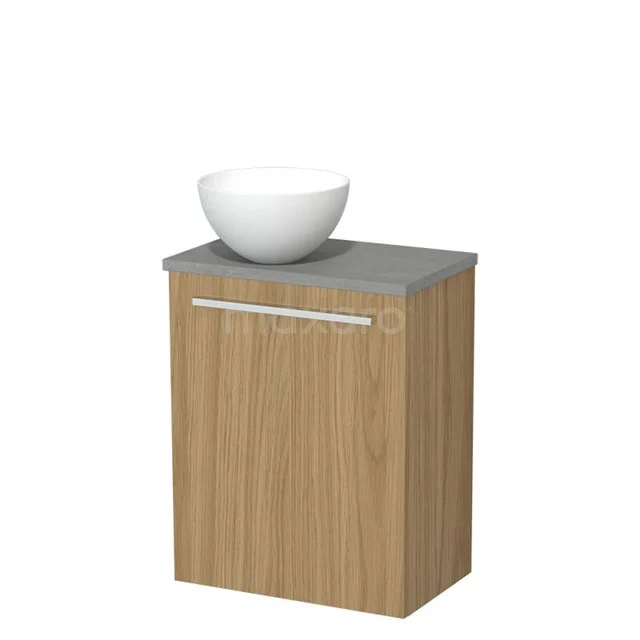 Toilet furniture with wash basin | 41 cm Natural veneer Flat front Matte white Solidtop wash basins Light grey concrete worktop TMK10-16067