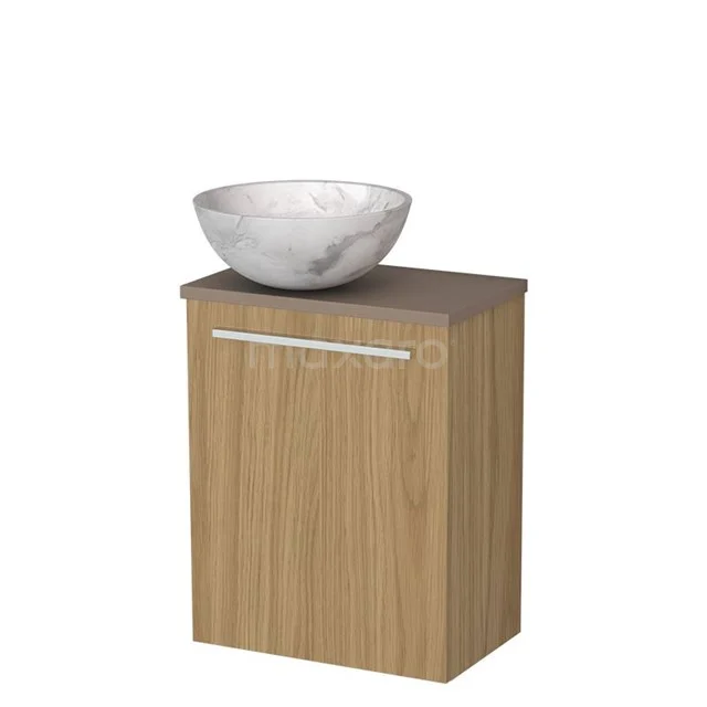 WC-Möbel mit Aufsatzwaschbecken | 41 cm Naturfurnier glatte Front Weißer Marmor Naturstein-Aufsatzwaschbecken Taupe Platte TMK10-16080 WC-Möbel mit Aufsatzwaschbecken | 41 cm Naturfurnier glatte Front Weißer Marmor Naturstein-Aufsatzwaschbecken Taupe Platte TMK10-16080