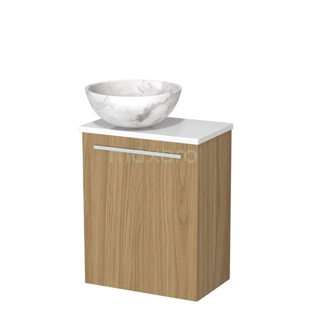 Toilet furniture with wash basin | 41 cm Natural veneer Flat front White marble Natural stone countertop wash basins High-gloss white worktop TMK10-16082