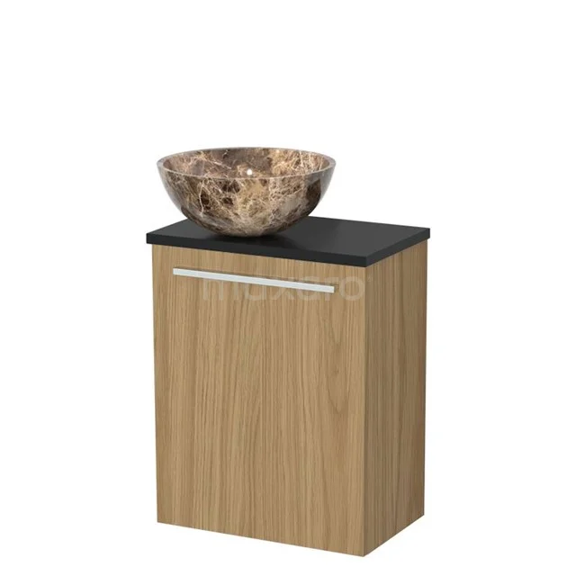 WC-Möbel mit Aufsatzwaschbecken | 41 cm Naturfurnier Glatte Front Dark emperador Aufsatzwaschbecken aus Naturstein Matt Schwarz Platte TMK10-16119