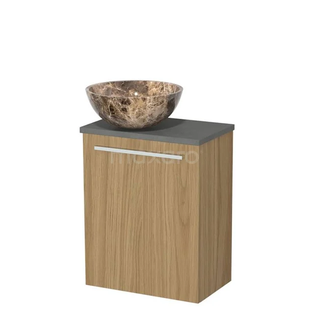 Toilet furniture with wash basin | 41 cm Natural veneer Flat front Dark emperador Natural stone countertop wash basin Dark grey concrete worktop TMK10-16128