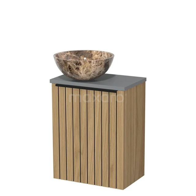Toilet furniture with wash basin | 41 cm Natural veneer Strip front Dark emperador Natural stone countertop wash basins Mid grey worktop TMK10-16131