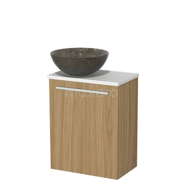 WC-Möbel mit Aufsatzwaschbecken | 41 cm Naturfurnier glatte Front Blaustein Naturstein-Aufsatzwaschbecken Matt Weiß Platte TMK10-16143