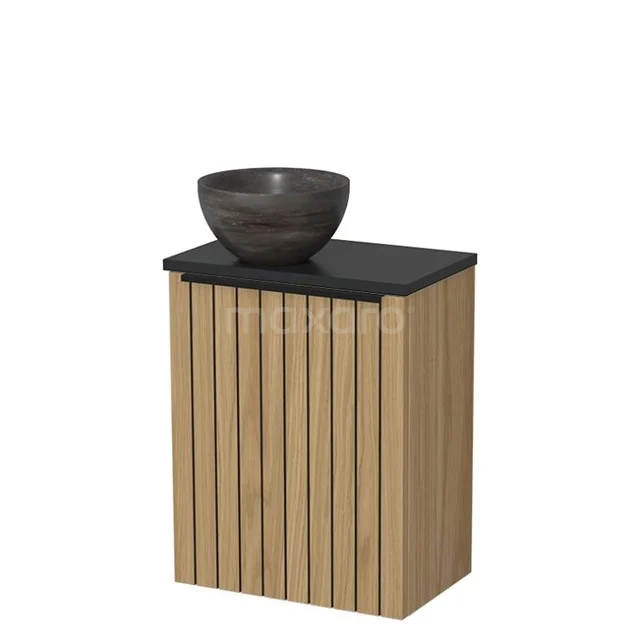 WC-Möbel mit Aufsatzwaschbecken | 41 cm Naturfurnier Leistenfront Blaustein Naturstein Aufsatzwaschbecken Matt Schwarz TMK10-16169