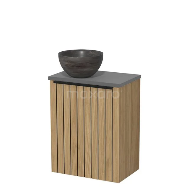 Toilet furniture with wash basin | 41 cm Natural veneer Strip front Blue stone Natural stone countertop wash basins Mid grey worktop TMK10-16171