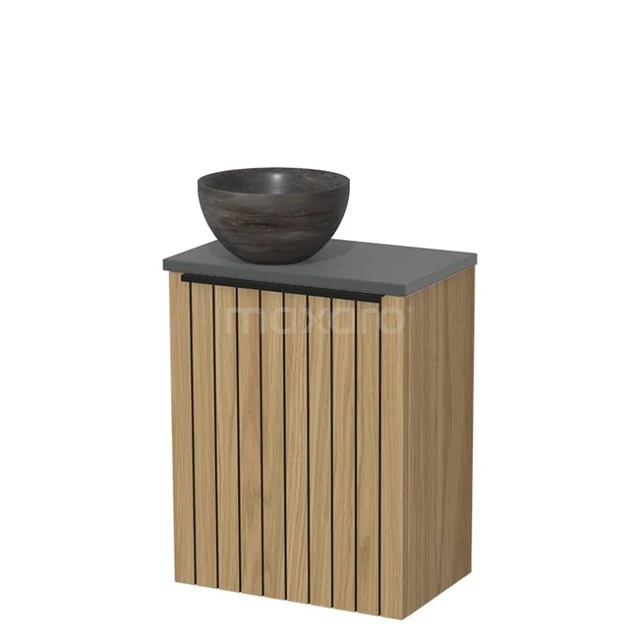 Toilet furniture with wash basin | 41 cm Natural veneer Strip front Blue stone Natural stone countertop wash basins Dark grey worktop TMK10-16174