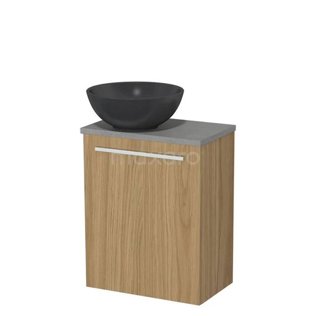 Toilet unit with wash basin | 41 cm Natural veneer Flat front Matte black Quartz countertop wash basins Light grey concrete worktop TMK10-16187