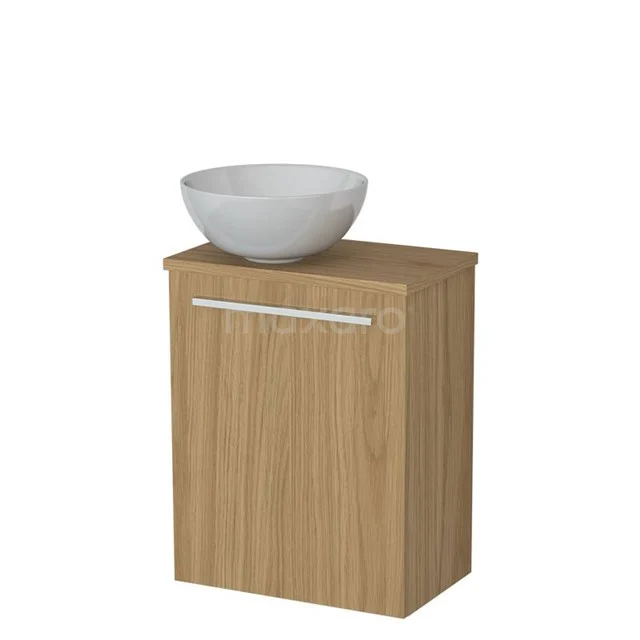 Toilet furniture with wash basin | 41 cm Flat front Gloss white Ceramic countertop wash basins Natural veneer worktop TMK10-16199