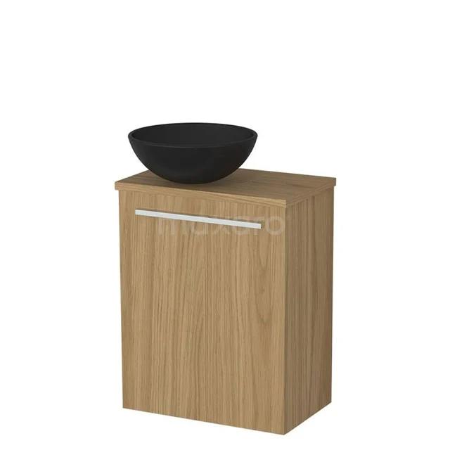 Toilet furniture with wash basin | 41 cm Flat front Flat front Matte black Ceramic countertop wash basins Natural veneer worktop TMK10-16201