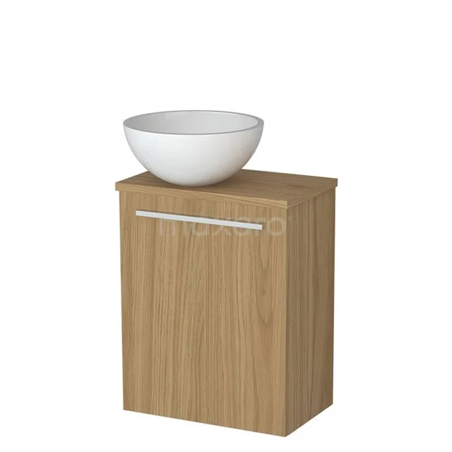 Toilet furniture with wash basin | 41 cm Flat front Gloss white Mineral marble countertop wash basins Natural veneer worktop TMK10-16203
