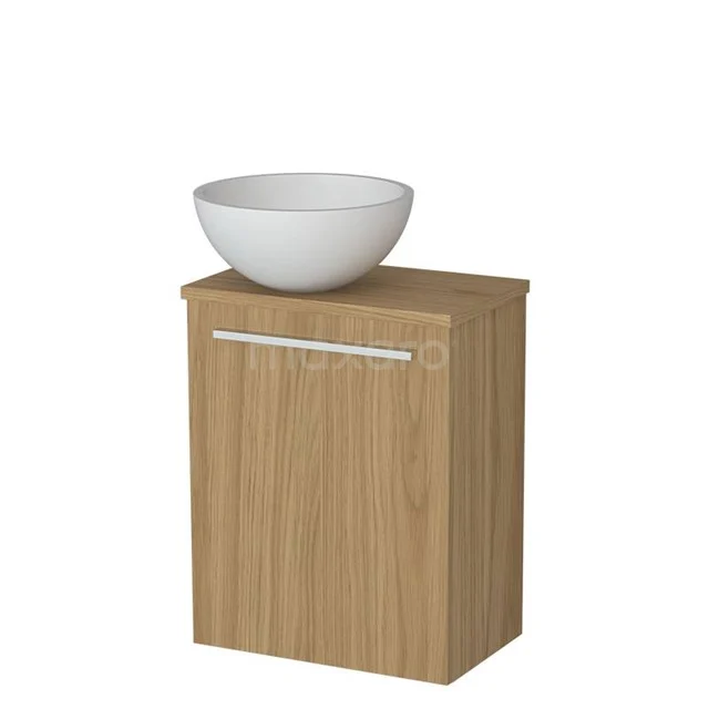 Toilet furniture with wash basin | 41 cm Flat front Matte white Solid surface countertop wash basins Natural veneer worktop TMK10-16204