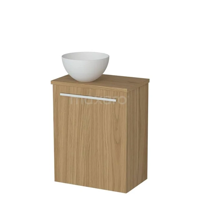 WC-Möbel mit Aufsatzwaschbecken | 41 cm Naturfurnier glatte Front Matt Weiß Solid Surface Aufsatzwaschbecken Platte aus Naturfurnier TMK10-16205