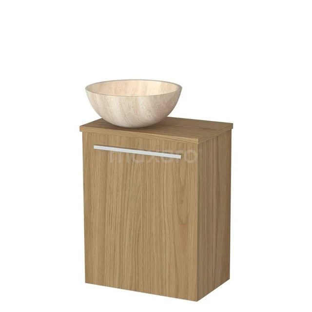 Toiletmeubel met waskom | 41 cm  Naturel fineer Vlak front Travertin Natuursteen waskom Naturel fineer blad TMK10-16207