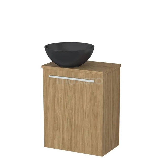 Toilet furniture with wash basin | 41 cm Flat front Matte black Quartz countertop wash basins Natural veneer worktop TMK10-16211