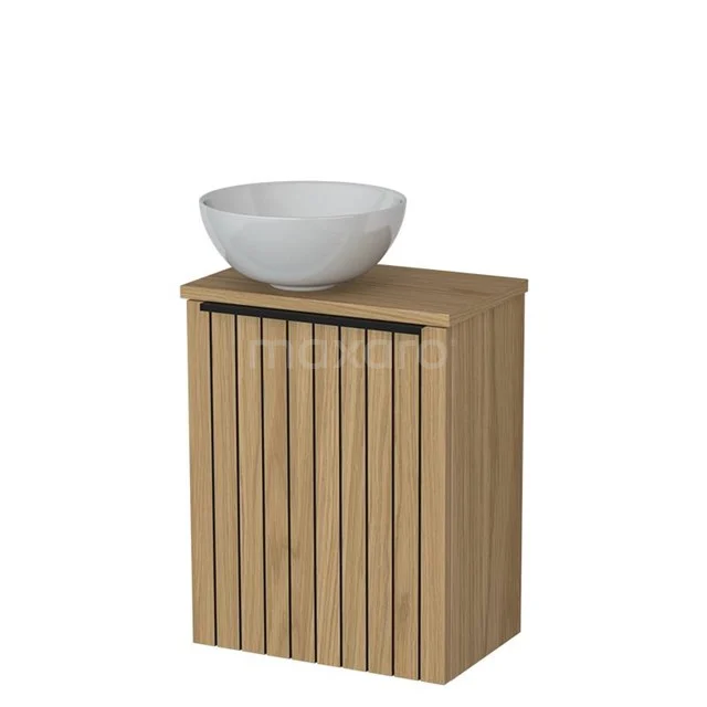 Toilet furniture with countertop wash basin | 41 cm Natural veneer Strip front Gloss white Ceramic countertop wash basins Natural veneer worktop TMK10-16212