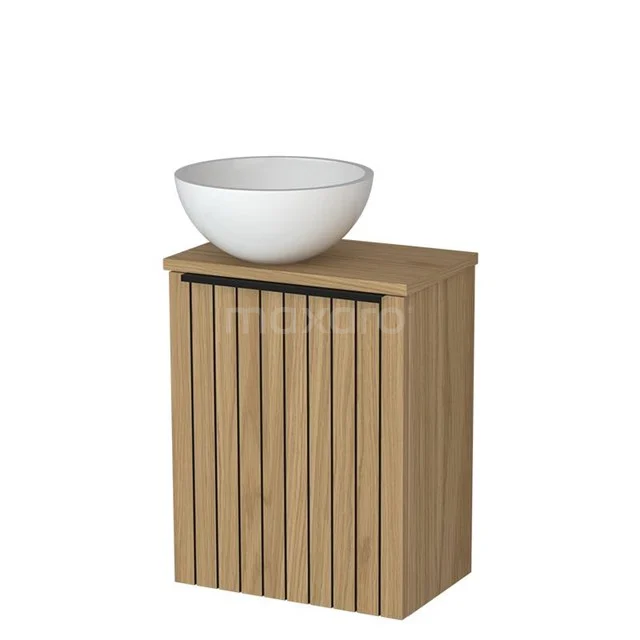 Toilet furniture with countertop wash basin | 41 cm Natural veneer Strip front Shiny white Mineral marble countertop wash basins Natural veneer worktop TMK10-16216