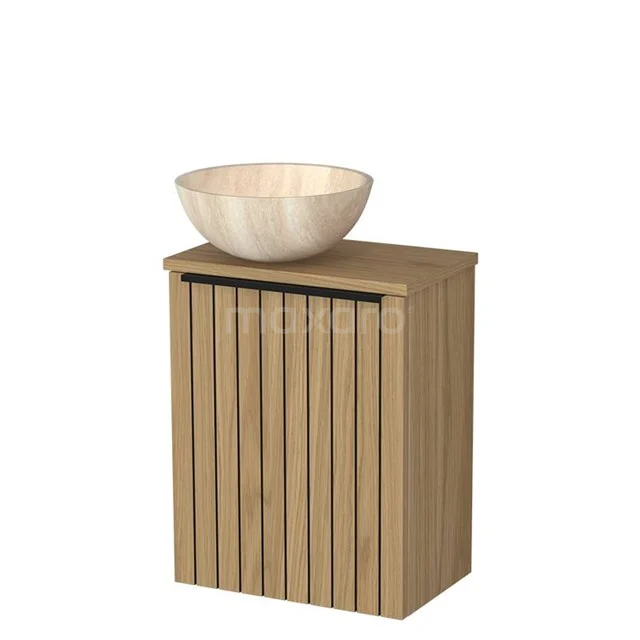 Toilet furniture with wash basin | 41 cm Natural veneer Strip front Travertine Natural stone countertop wash basins Natural stone worktop Natural veneer worktop TMK10-16220