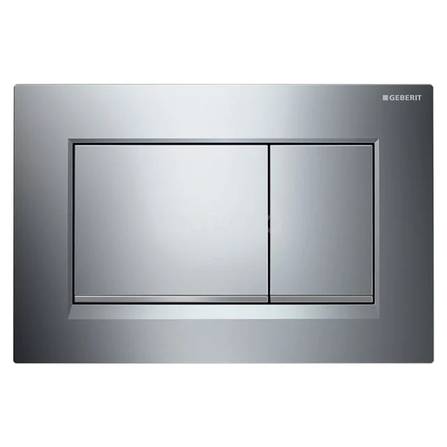 Glänzende Chrom-Bedienungsplatte mit Doppelknopf, elegantes Design und geeignet für moderne Bäder.