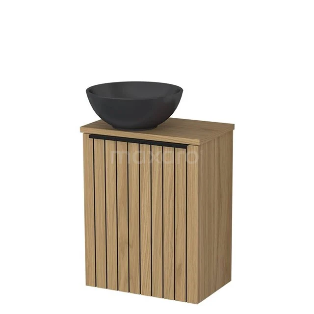 Toilet furniture with countertop wash basin | 41 cm Natural veneer Strip front Matte black Quartz countertop wash basins Natural veneer worktop TMK10-16224