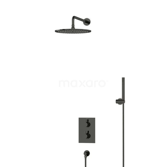 Einbau-Regenbrausegarnitur Radius Schwarz Chrom, Thermostatarmatur, 30cm Kopfbrause, Schwarz Chrom BIB55-00026