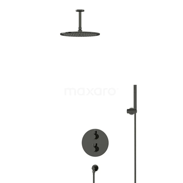 Einbau-Regenbrausegarnitur Radius Schwarz Chrom, Thermostatarmatur, 30cm Kopfbrause, Schwarz Chrom BIB55-00034
