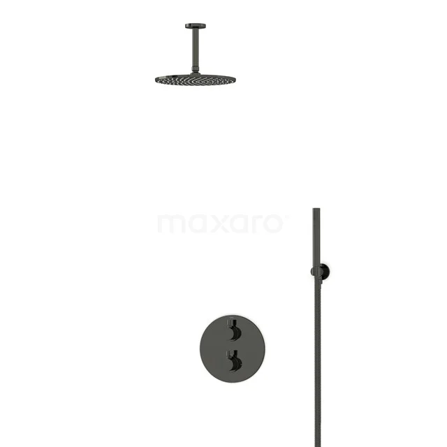 Einbau-Regenbrausegarnitur Radius Schwarz Chrom, Thermostatarmatur, 25cm Kopfbrause, Schwarz Chrom BIB55-00049 Einbau-Regenbrausegarnitur Radius Schwarz Chrom, Thermostatarmatur, 25cm Kopfbrause, Schwarz Chrom BIB55-00049