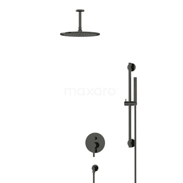 Radius Schwarzchrom Unterputz-Regenbrausegarnitur, Mischbatterie, 30cm Kopfbrause, Schwarzchrom BIB55-00072